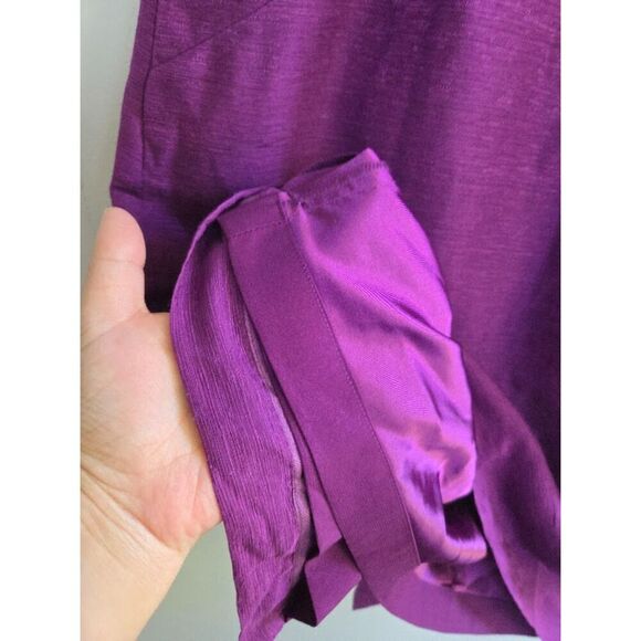 Classiques Entier Wine Purple Silk Linen Tie Waist A-Line Cocktail Dress size 2 - Picture 8 of 10